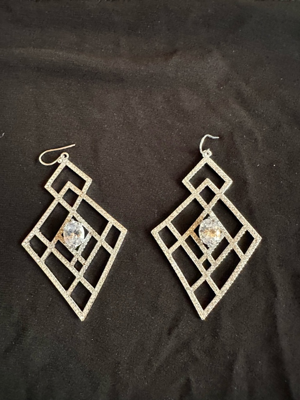 Crystal Geometric Drop Earrings - Silver Tone